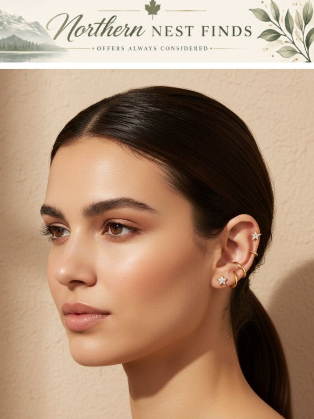 14k Gold Plated Ear Cuff Earrings Cubic Zirconia Cartilage Hoop Set